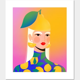Lemon girl with lemon hat Posters and Art